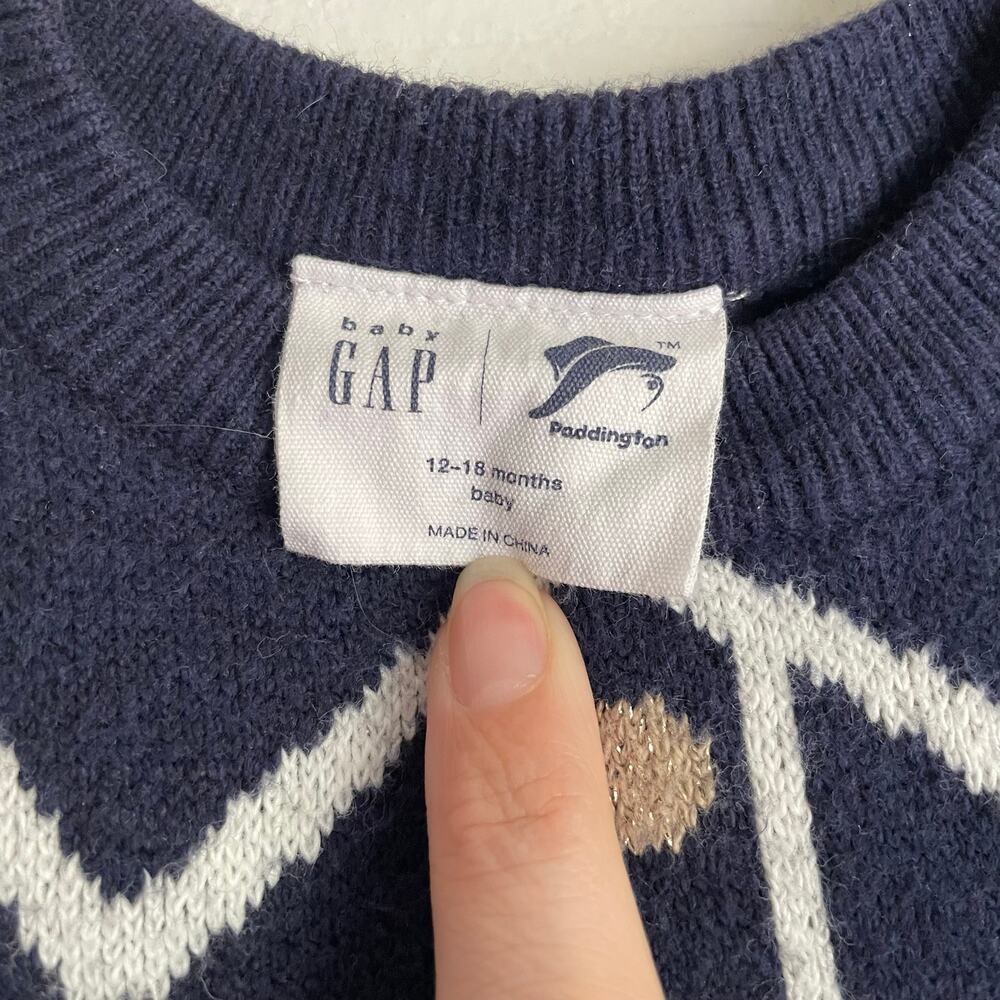 Baby Gap Paddington Bear CashSoft Sweater Dress Navy Blue Sz 12-18 Months RARE - Picture 6 of 13